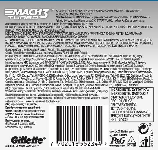 Сменные лезвия Gillette Mach3 Turbo для бритв, 5 шт. — фото 2
