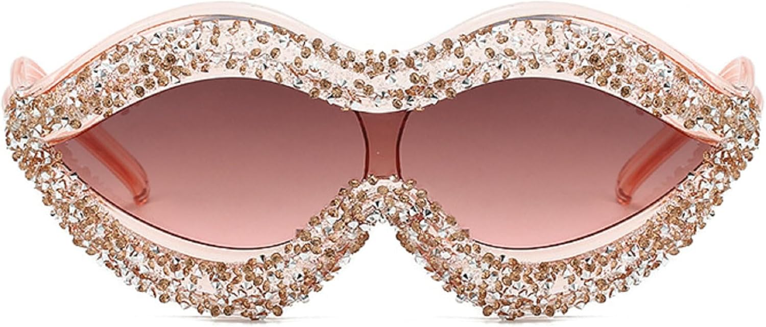 

Солнцезащитные очки со стразами для женщин, забавные солнцезащитные очки в форме губ для фестивалей и вечеринок, большие солнцезащитные очки с бриллиантовой оправой mincl, Brown