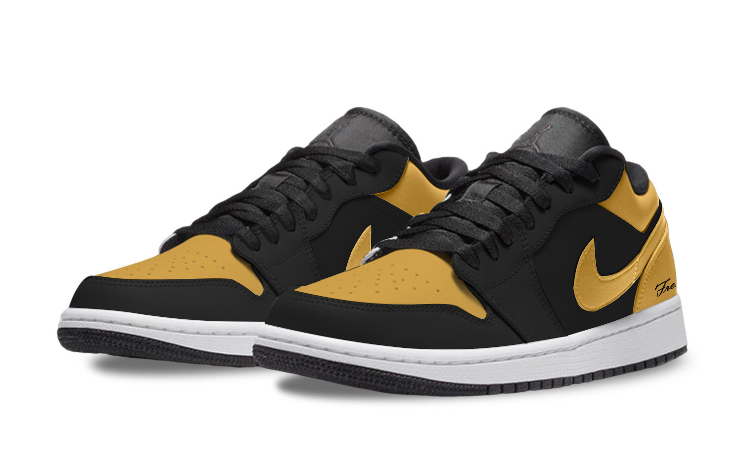 Air 1 Black Lakers нескользящие износостойкие низкие детские баскетбольные кроссовки Jordan, черный/желтый — фото 4