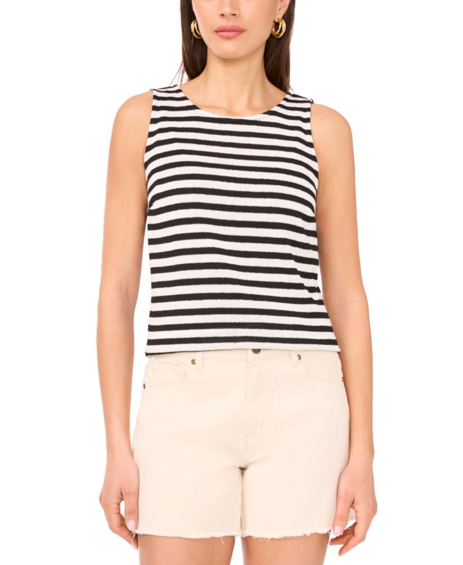 

Женская полосатая майка без рукавов с круглым вырезом Vince Camuto, New Ivory