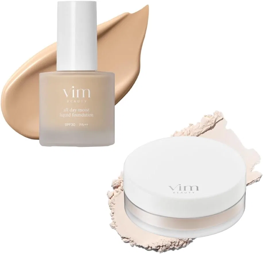 Тональная основа All Day Moist Liquid Foundation 26 Warm SPF30 PA++ + пудра Keep Confidence Powder 6 г, Vim Beauty