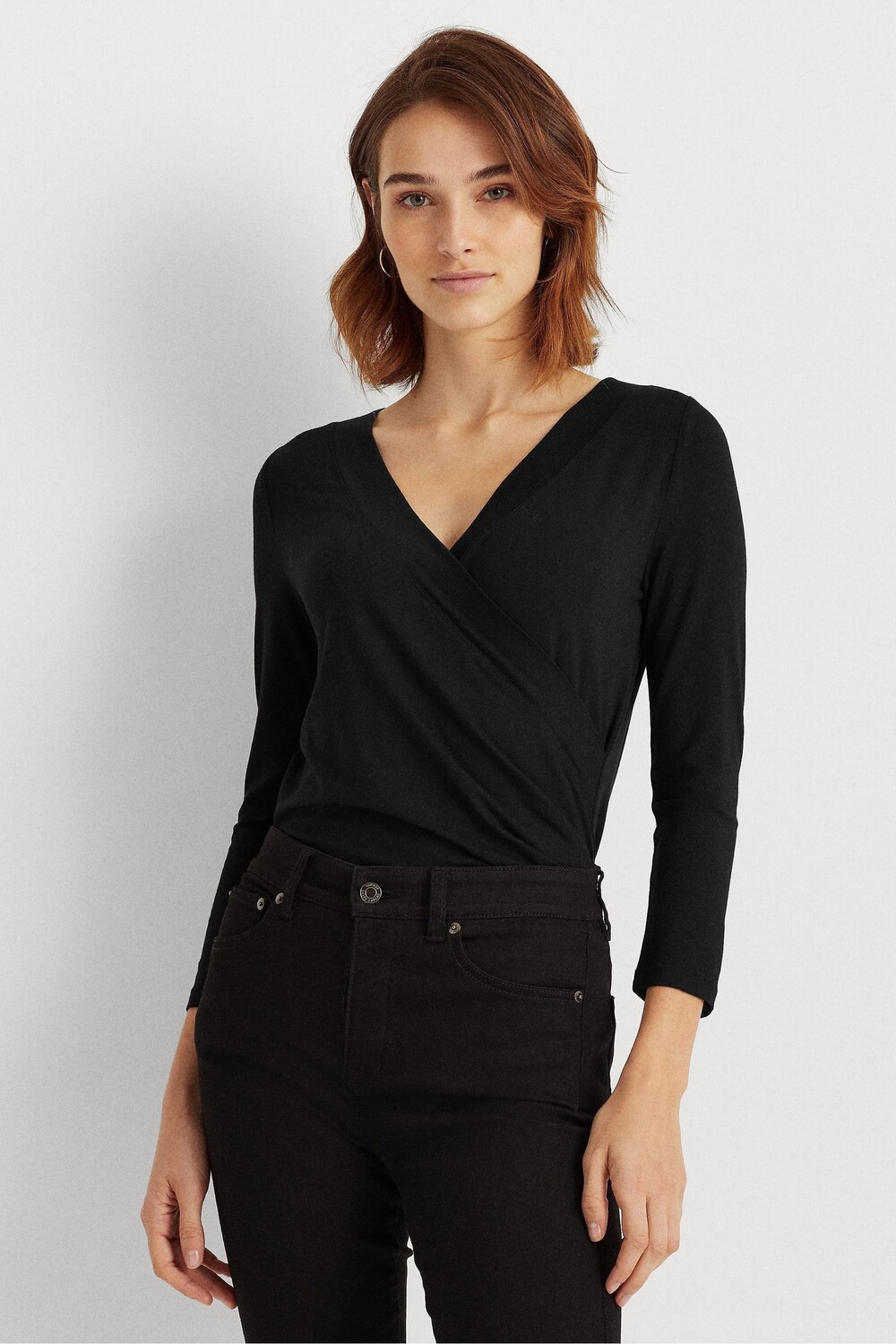 

Черный трикотажный топ Surplice Lauren Ralph Lauren, черный