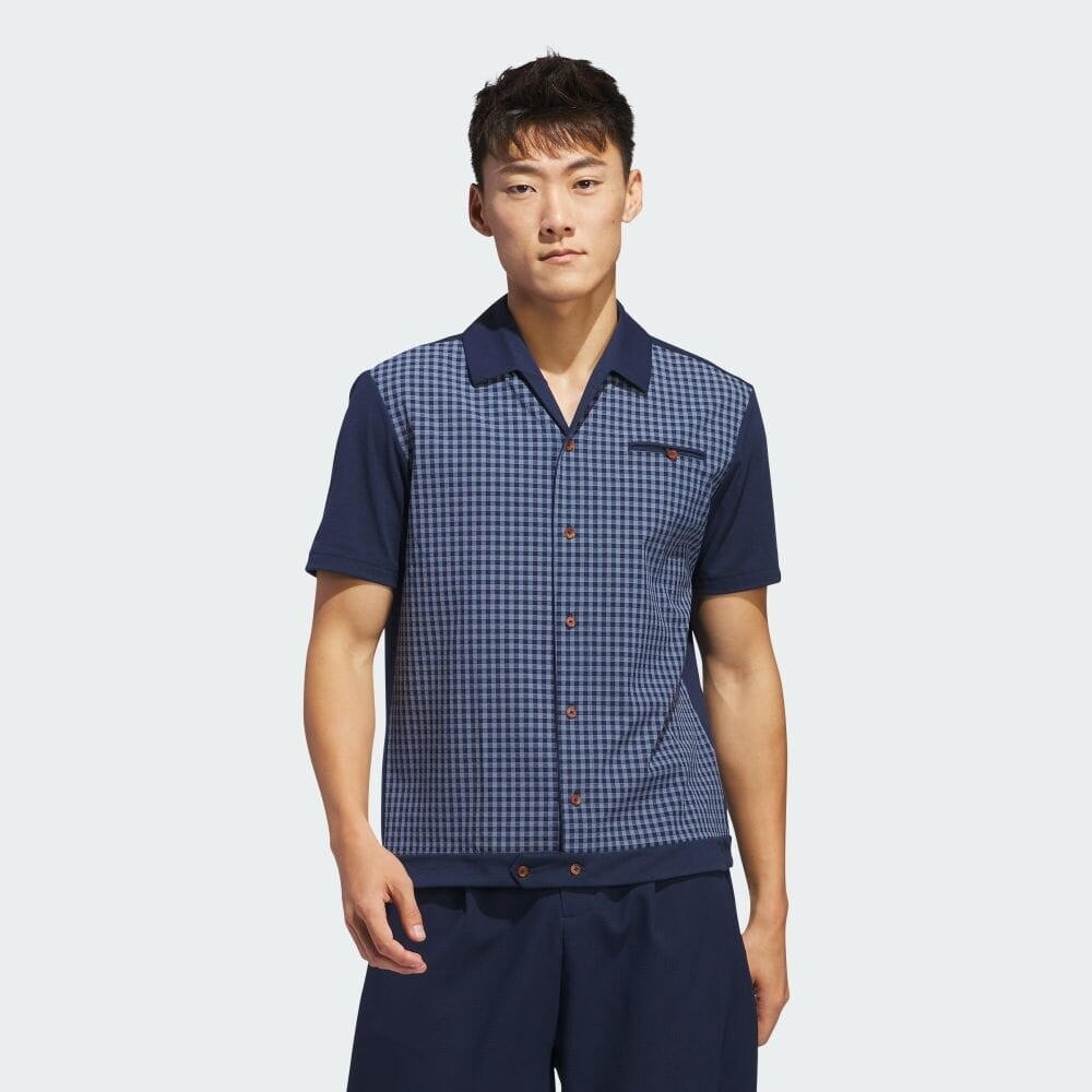 

Поло Adidas MALBON Gingham Check Full Open Shirt, цвет College Navy