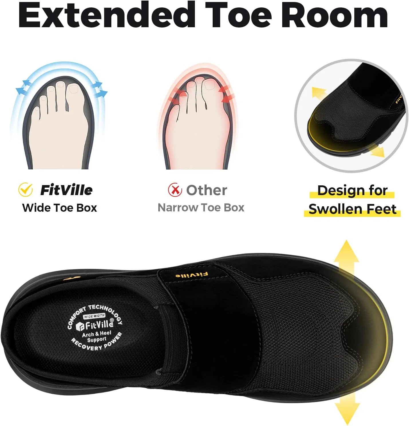 Тапочки с поддержкой стопы FitVille, Jet Black — фото 3