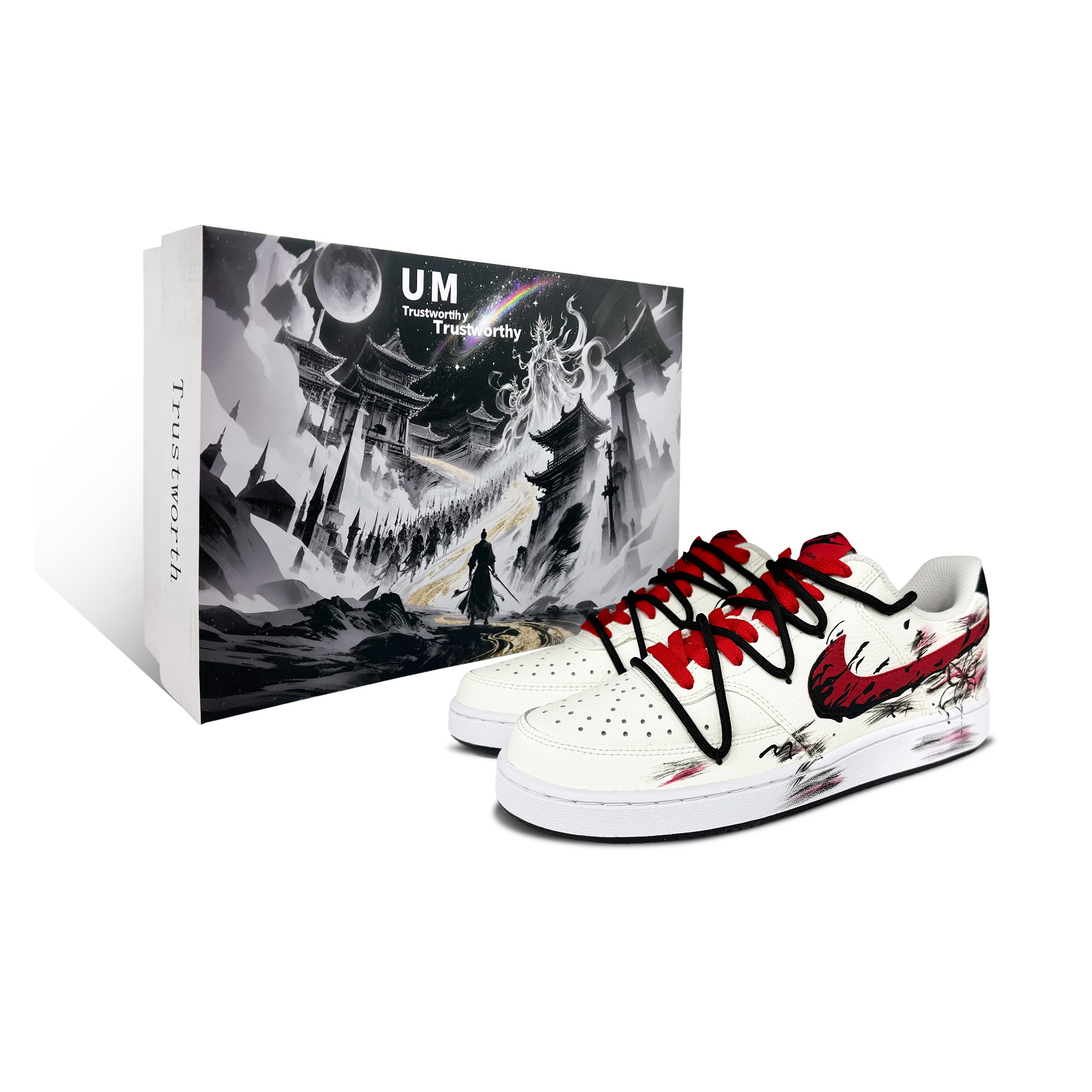 

Nike Кроссовки Court Vision 1 Flame Box в комплекте, износостойкие, низкие, для скейтбординга, мужские, белые, красные