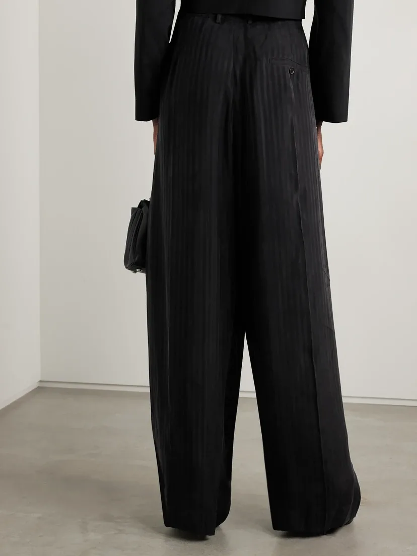 Широкие брюки из атласного жаккарда в полоску BALENCIAGA, черный — фото 3