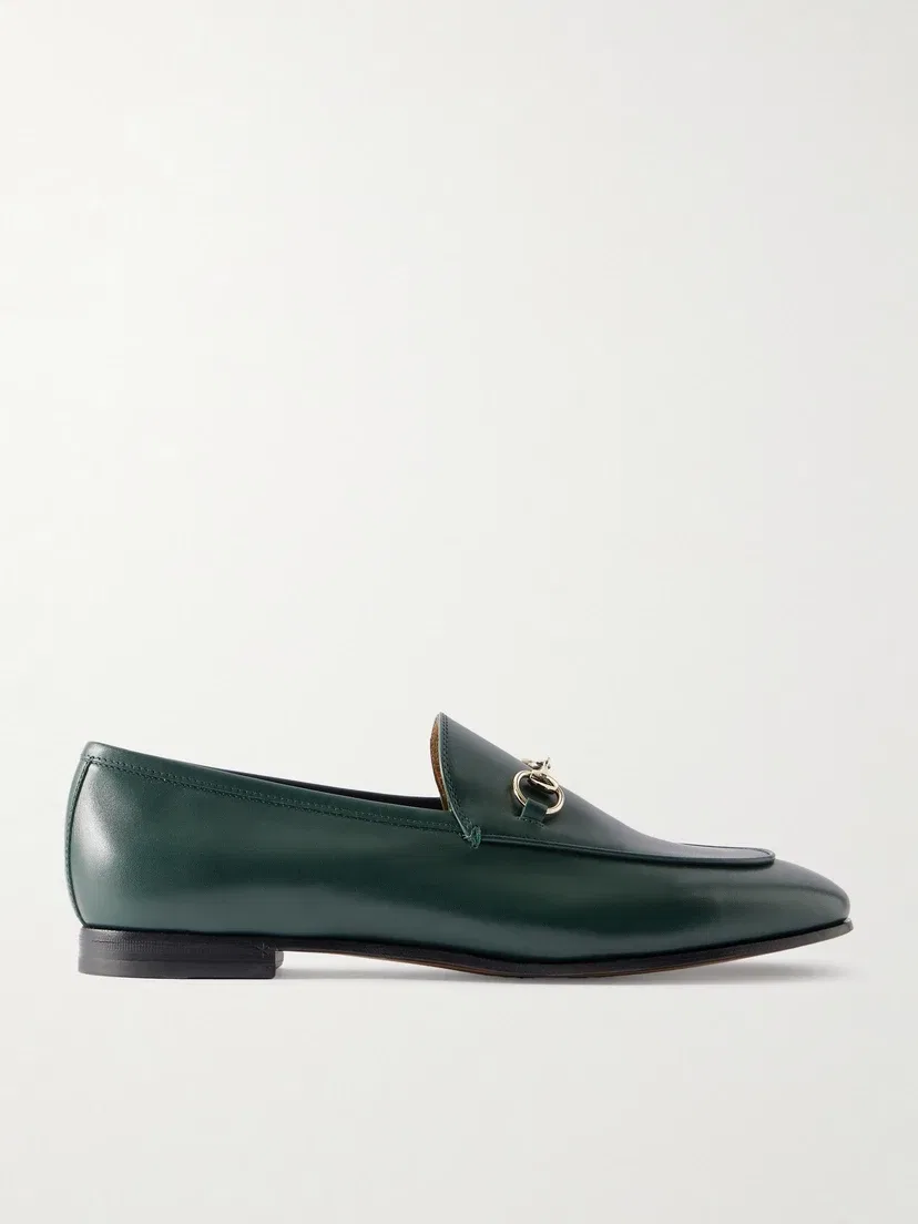 Кожаные лоферы Jordaan с деталями-трензелями GUCCI, бирюзовый