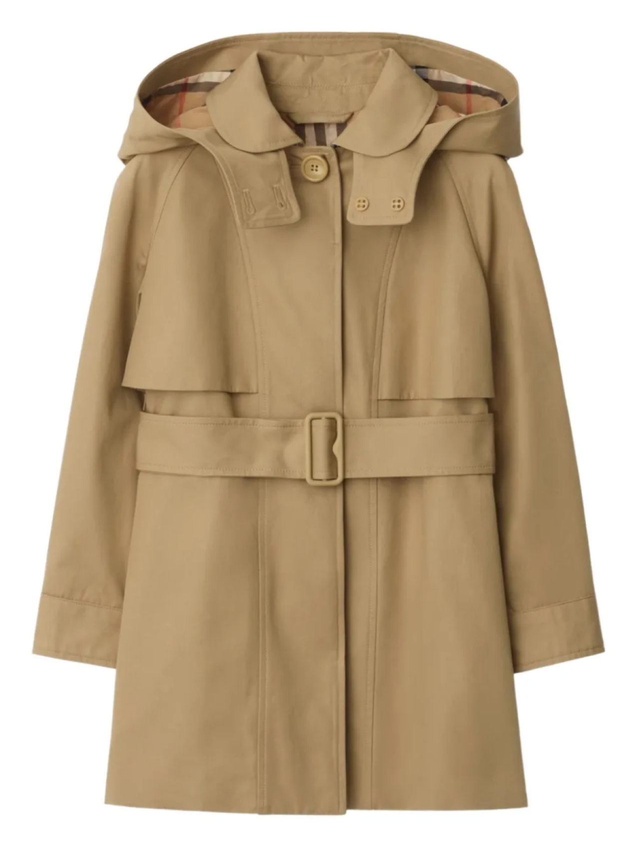 

Детский хлопковый тренч с капюшоном Burberry Kids, нейтральный