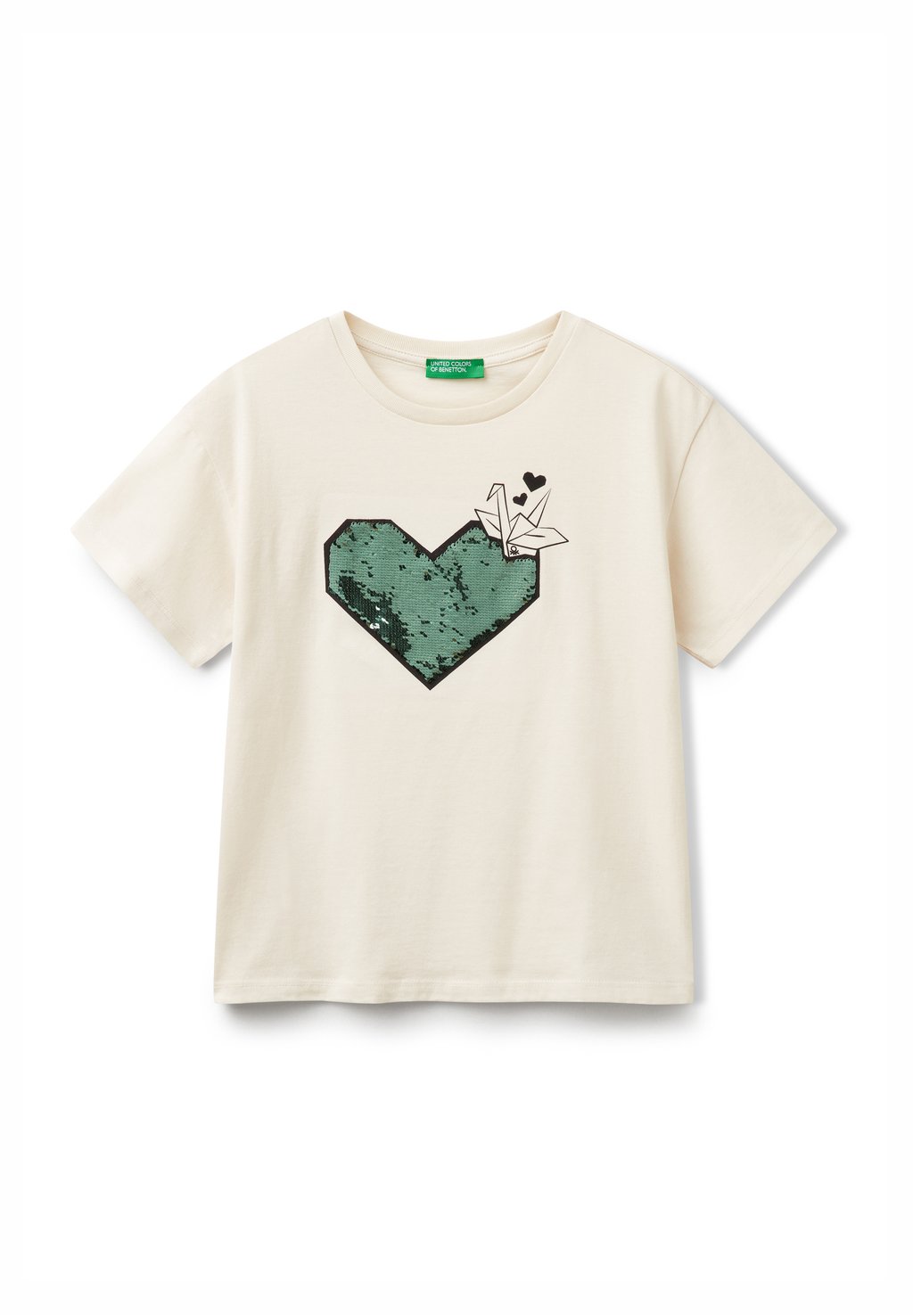 

Футболка с принтом WITH SEQUINS United Colors of Benetton, слоновая кость
