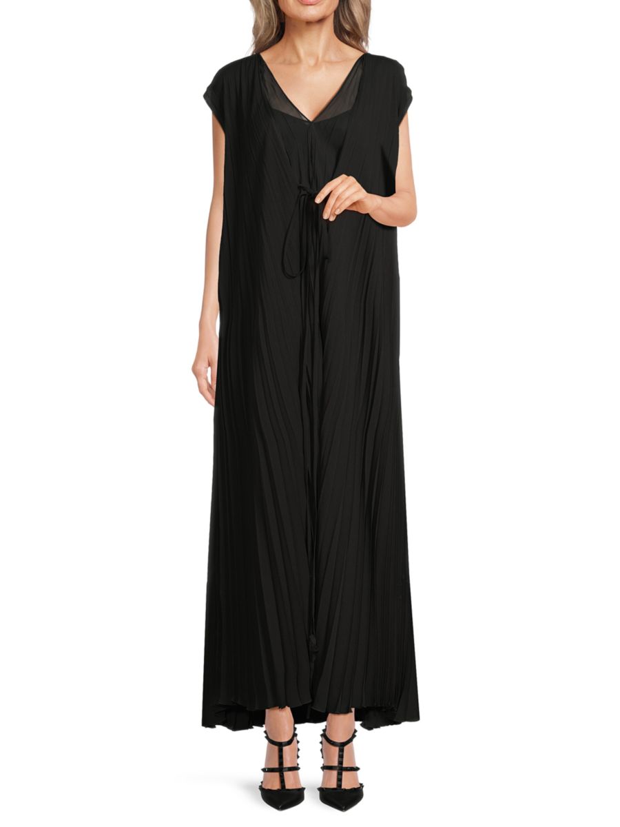 

Платье макси из плиссированного шелка Valentino, цвет Nero