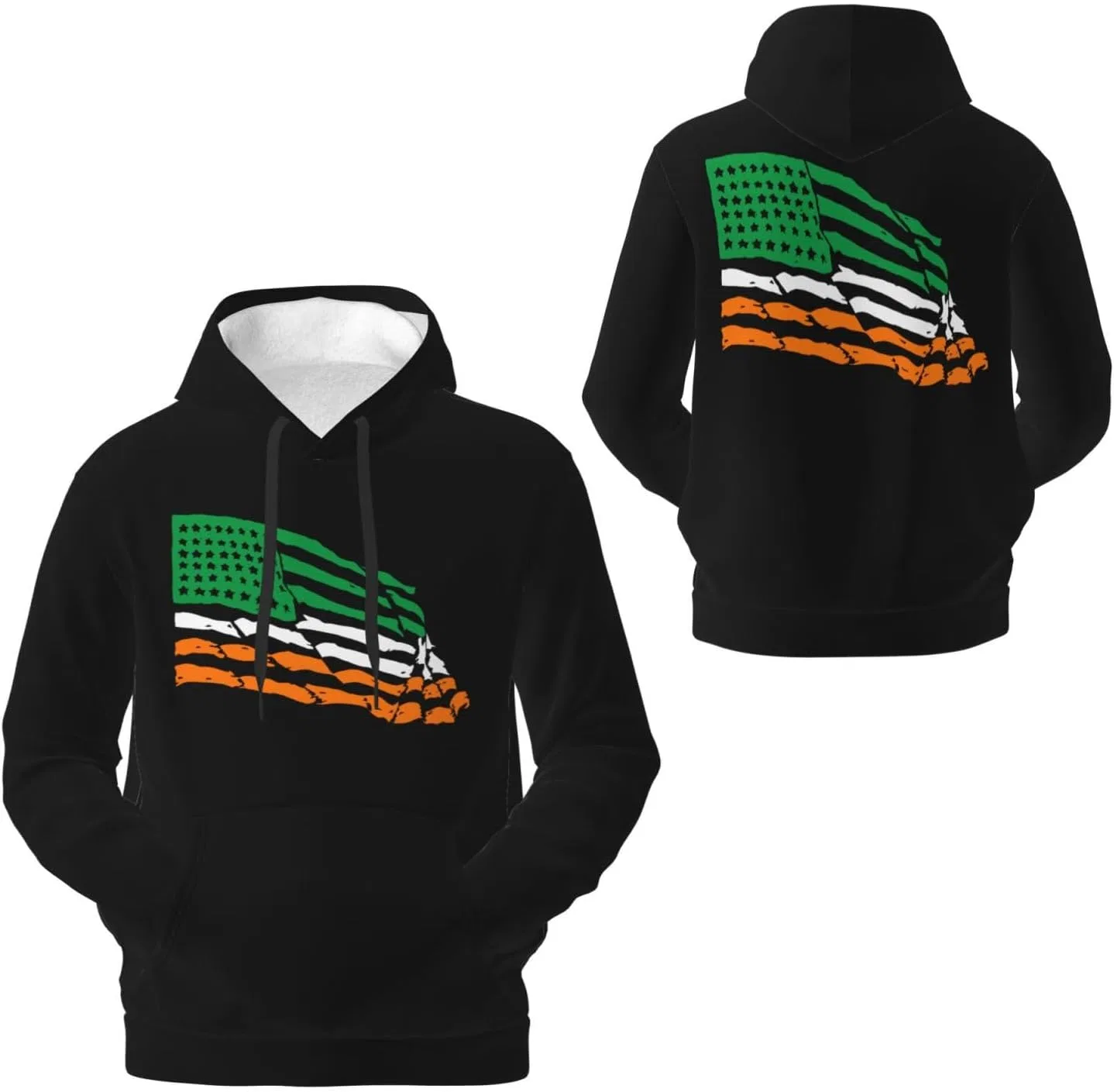 Мужской флисовый худи с капюшоном и карманом Ireland Irish America Flag Pullover Sweater Generic, черный — фото 4