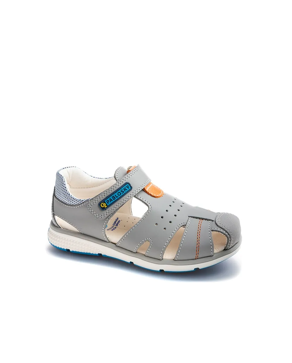 

Детские сандалии из кожи на липучке Pablosky, серый/оранжевый