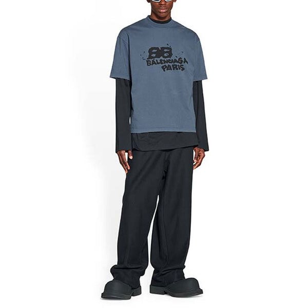 Футболка hand-drawn bb icon t-shirt medium fit 'blue black' Balenciaga, синий — фото 3