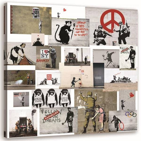 

Фреска Feeby Banksy Collage Street art, серый