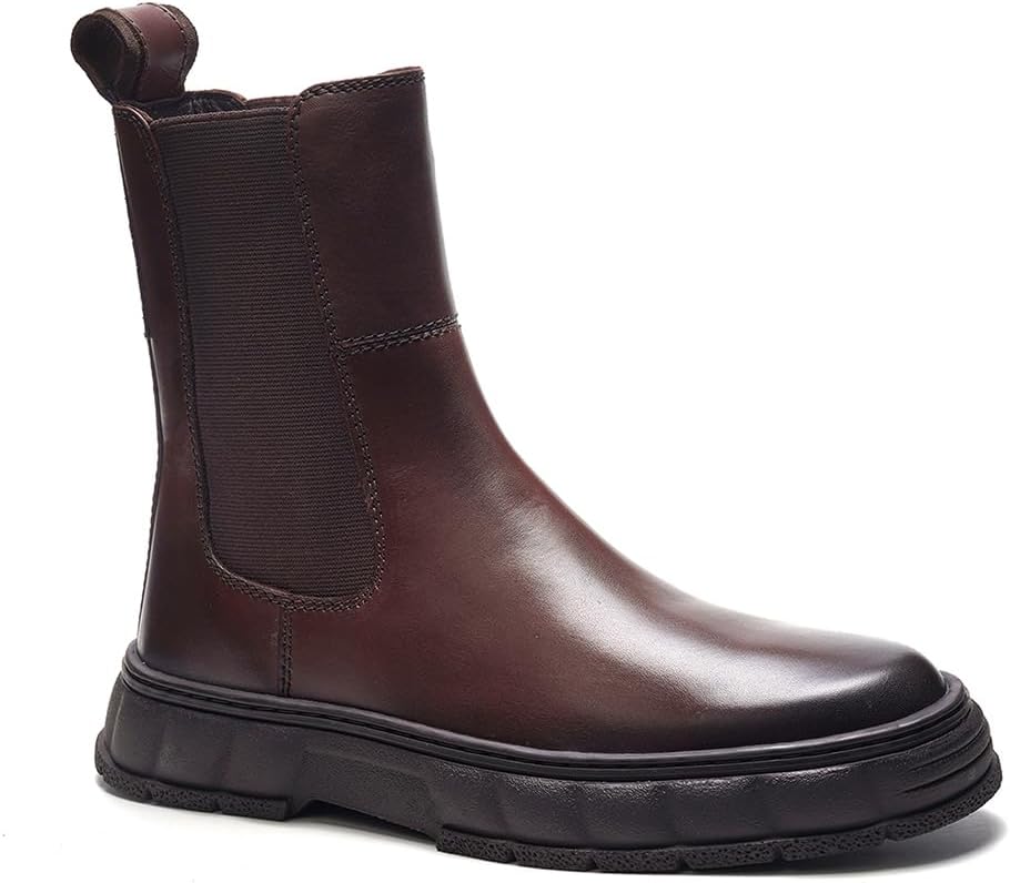 

Мужские кожаные ботинки Chelsea A. Veer Stratus, Кожаные ботинки-слипоны на щиколотку с амортизирующей стелькой и прочной резиновой подошвой, Элегантная полированная отделка и эластичные боковые панели, коричневый