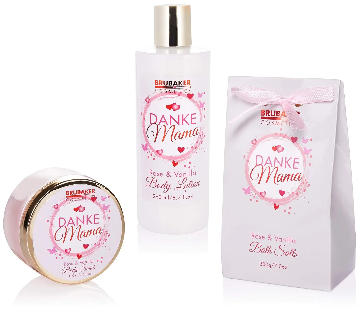 Подарочный набор для ванны и душа Brubaker Cosmetics Danke Mama, аромат розы и ванили Brubaker, Pink Gift Set In Decorative Basket — фото 3