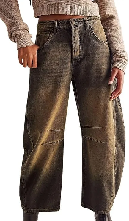 

Женские джинсы baggy barrel mid rise с леопардовым принтом Eynuo