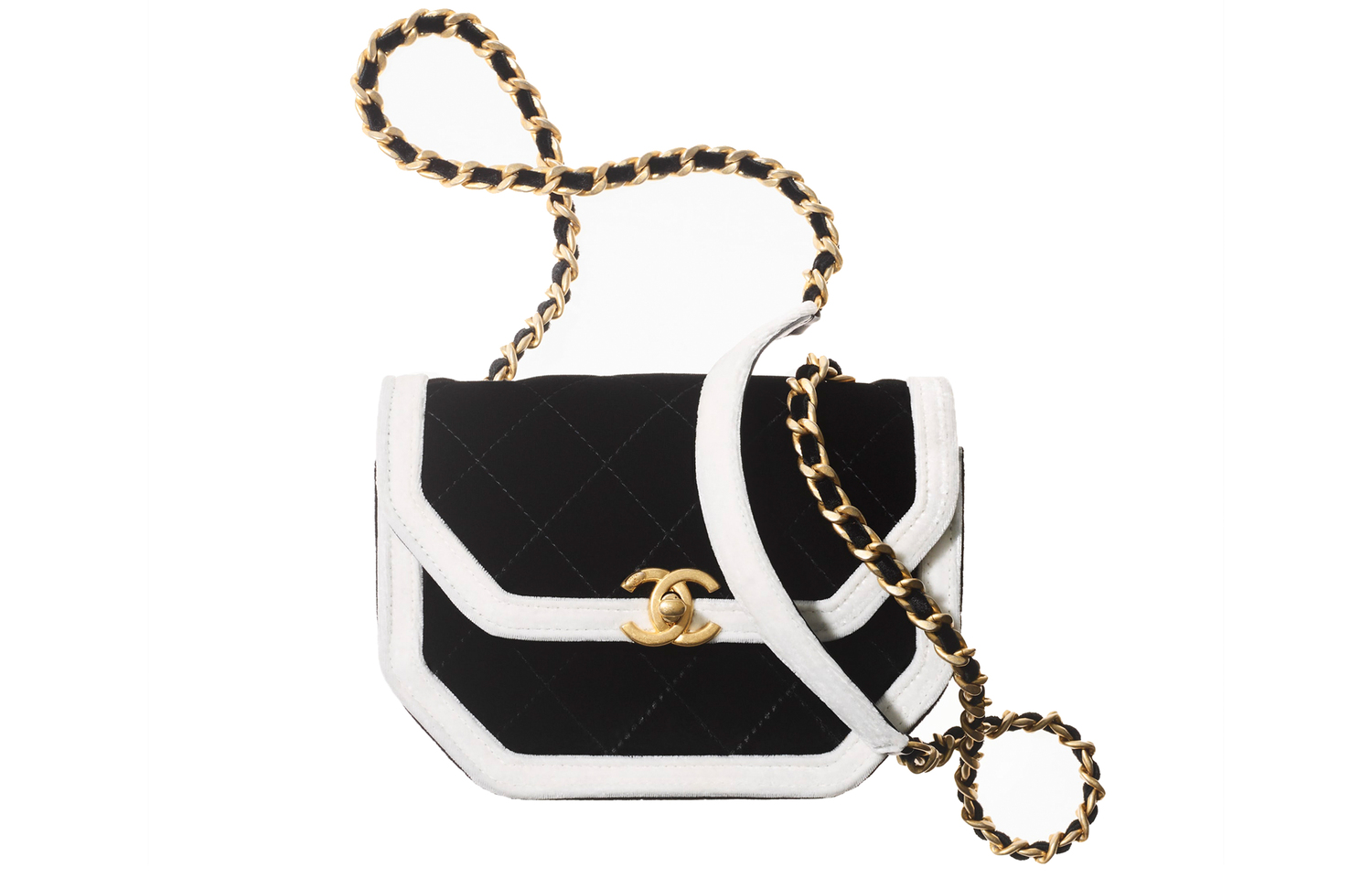

CHANEL 21k зимняя велюровая сумка с клапаном, наплечная сумка, мини-кроссбоди женская black/white