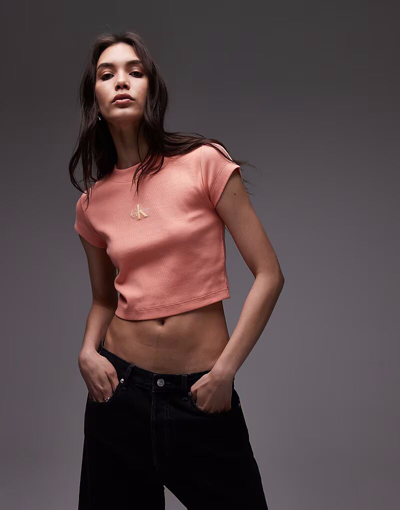 

Футболка Calvin Klein Jeans с монограммой для малышей персикового цвета
