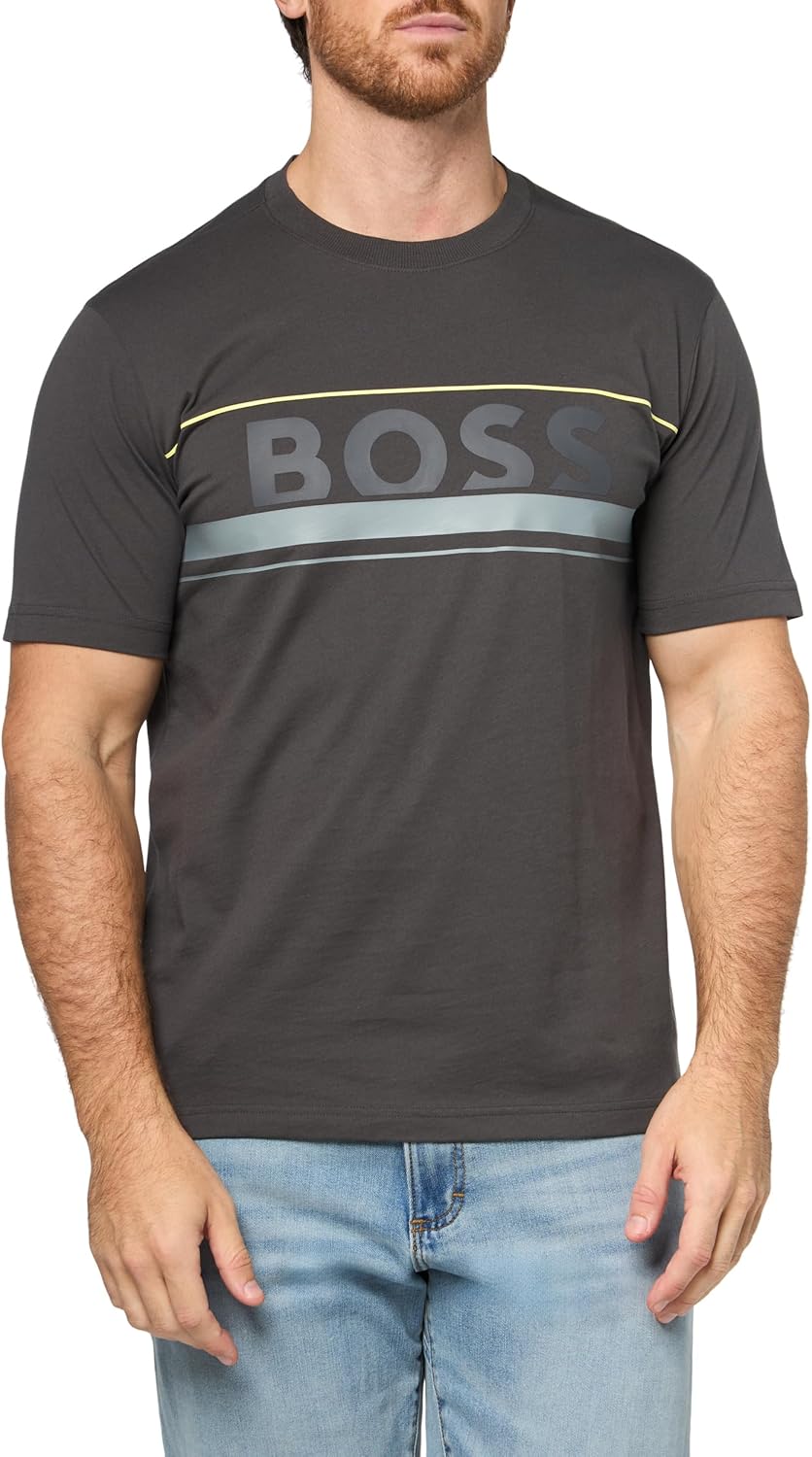 

Мужская футболка BOSS с большим логотипом и культовым принтом, Asphalt