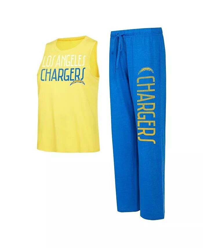 

Женский комплект из майки и брюк Los Angeles Chargers Royal, золотого цвета с эффектом потертости Concepts Sport, синий