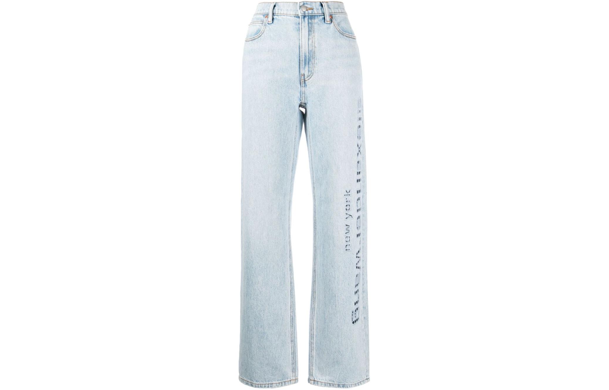 

Джинсы прямого кроя с перфорацией логотипа Alexander Wang, светло-голубой