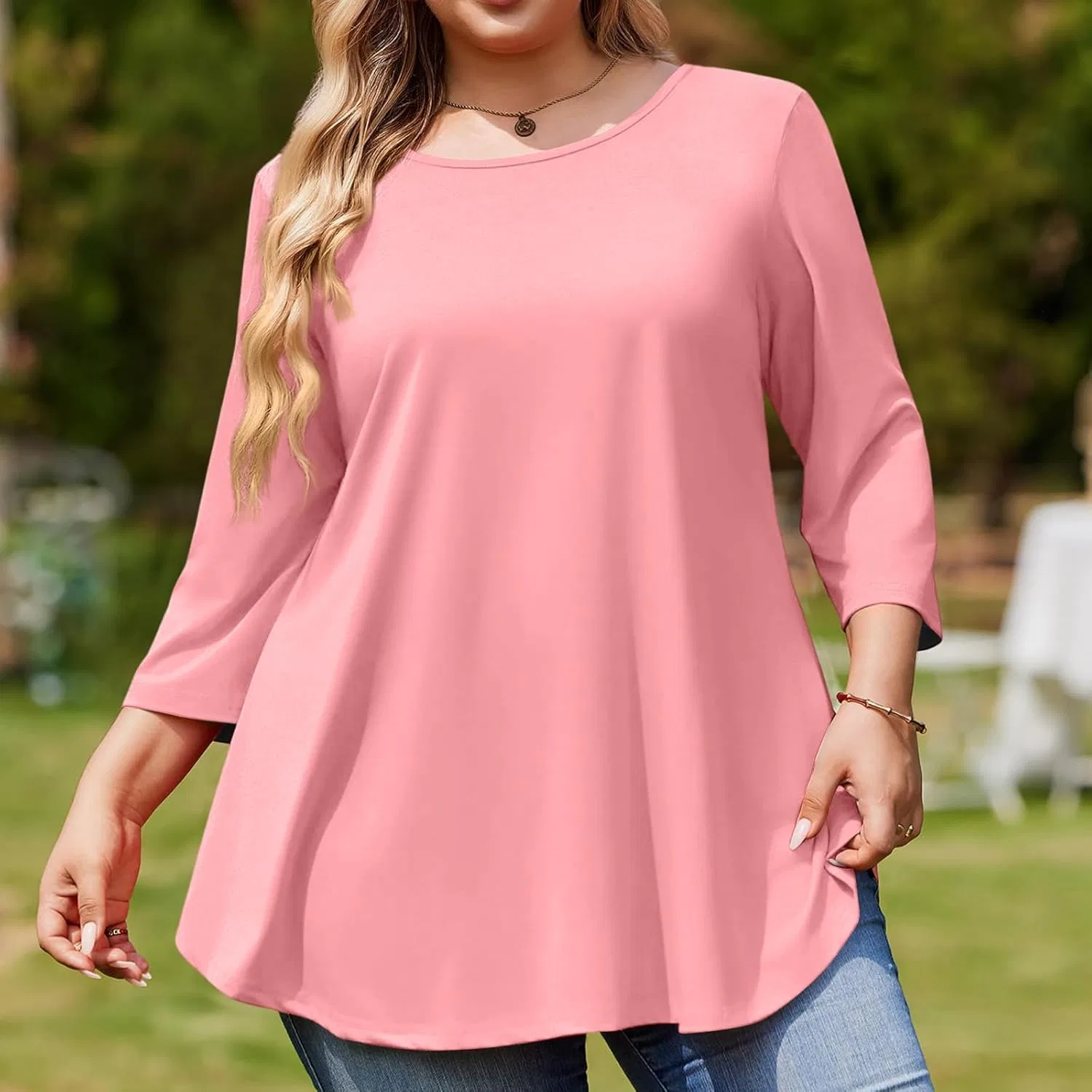 Футболка оверсайз с рукавом 3/4, Polyester, E007-pink — фото 3