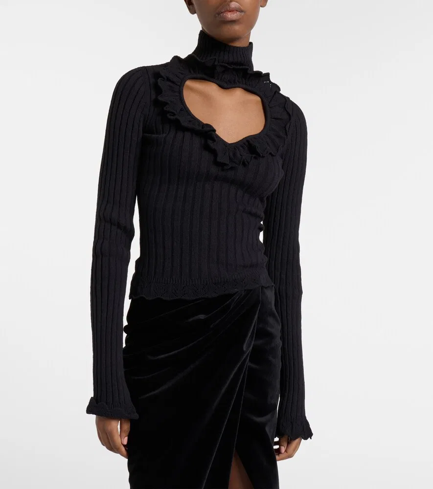 Топ из хлопковой смеси с сердечками Balenciaga, черный — фото 3