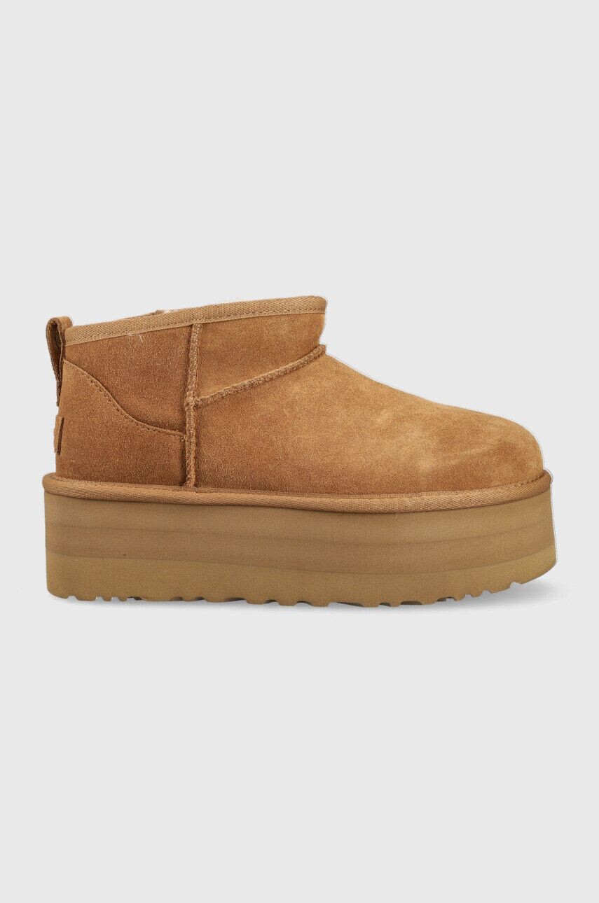 Ботинки замшевые UGG Classic Ultra Mini на платформе, коричневый