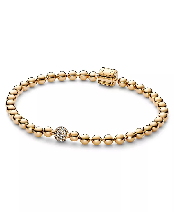 

Браслет из кубического циркония с позолотой 14 карат, паве из бусин Pandora, gold