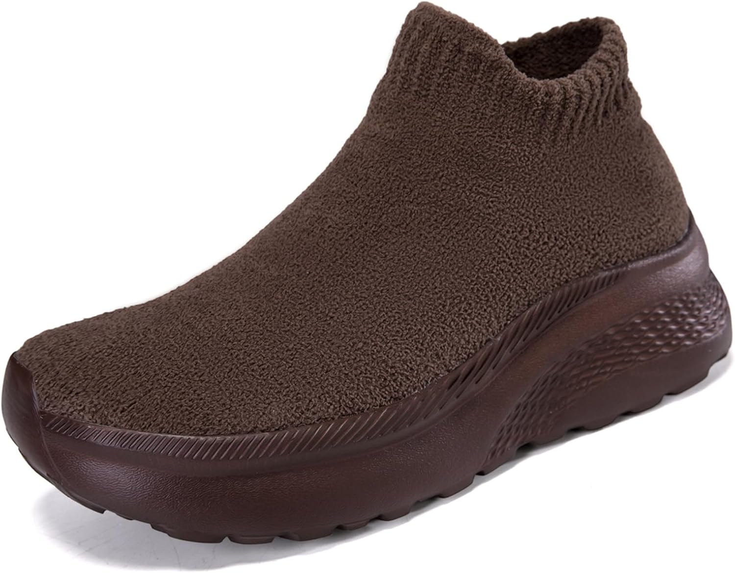 

Мужские вязаные кроссовки с широкой посадкой и плюшевой толстой подошвой, зимние теплые легкие обувь большого размера Generic, Coffee