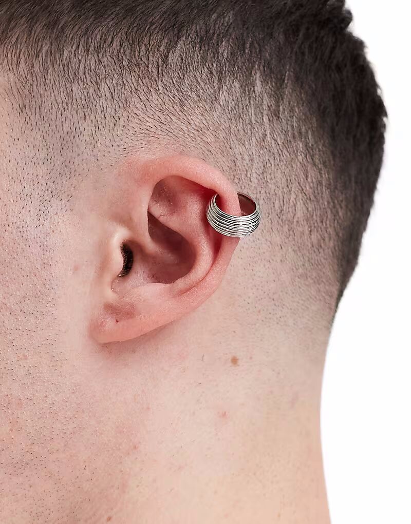 

Серьги-каффы Festival в рубчик серебристого цвета Asos Design