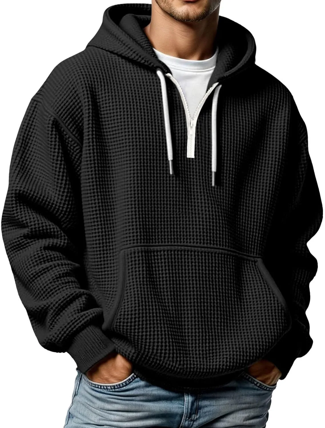 

Толстовка с капюшоном Full Zip для мужчин, легкая, Casual, Waffle Knit TianGiKi