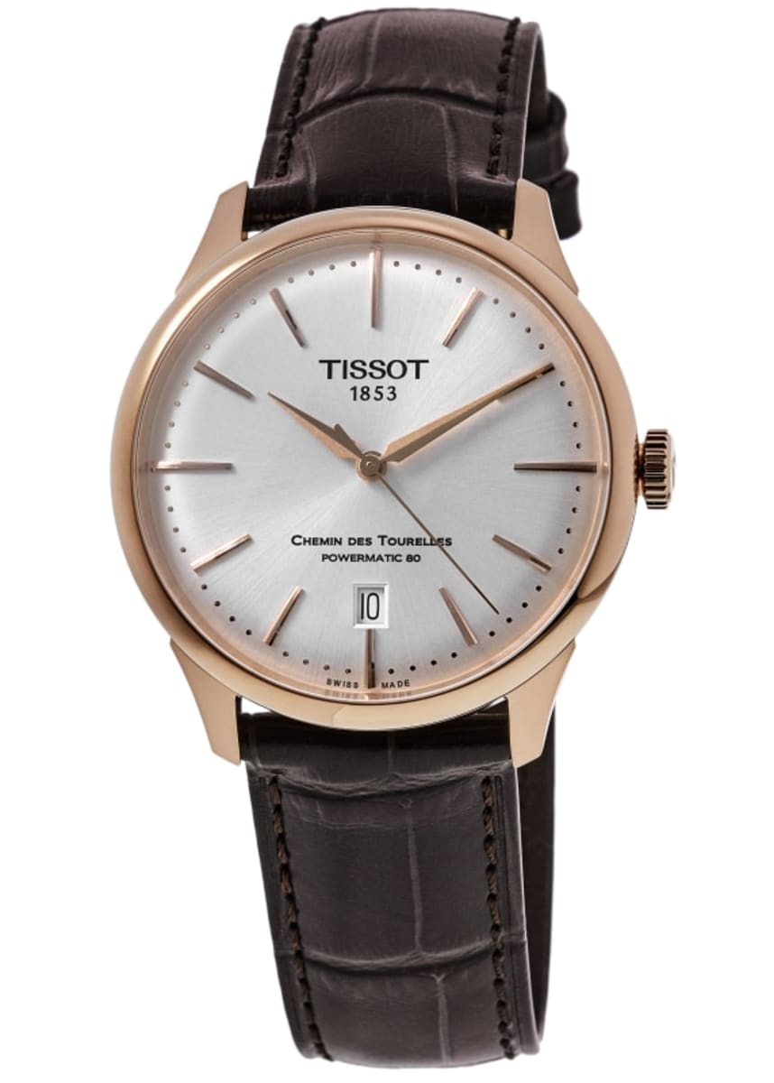

Tissot Chemin Des Tourelles Powermatic 80 Мужские часы с серебряным циферблатом и кожаным ремешком T139.807.36.031.00