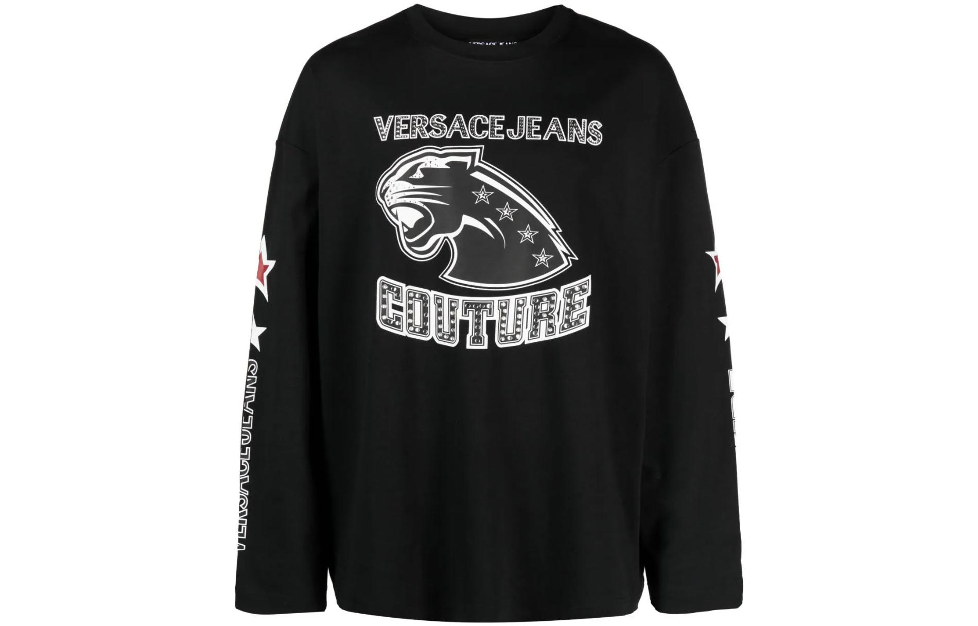 

Топ с длинным рукавом и логотипом Couture VERSACE JEANS, черный