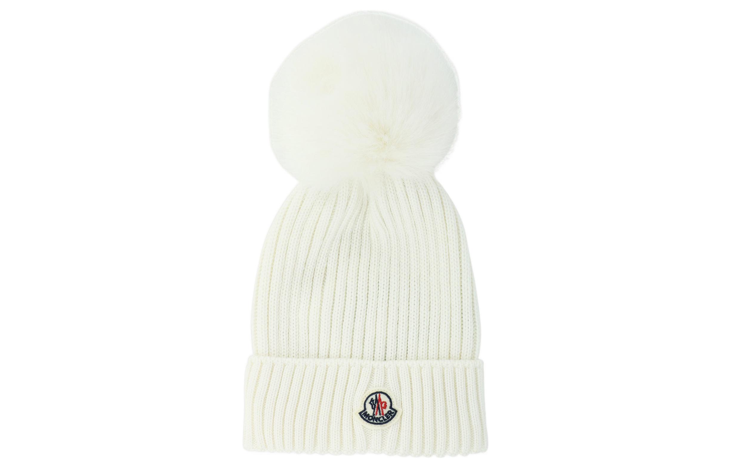 

Moncler Детская ребристая шапка с помпоном, White
