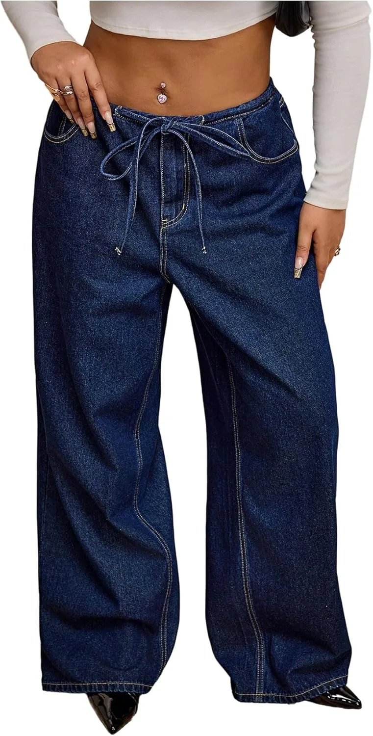 

WDIRARA женские джинсы прямые с завязкой на талии