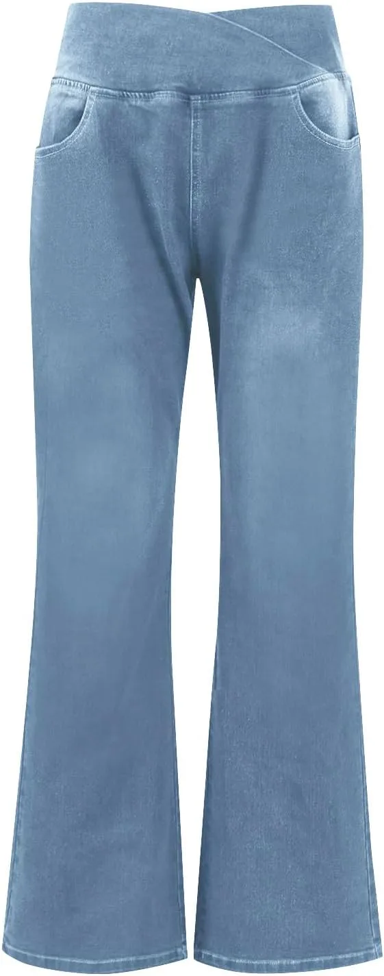 Женские джинсы Bell Bottom High Waisted Crossover Stretchy Bootcut — фото 3