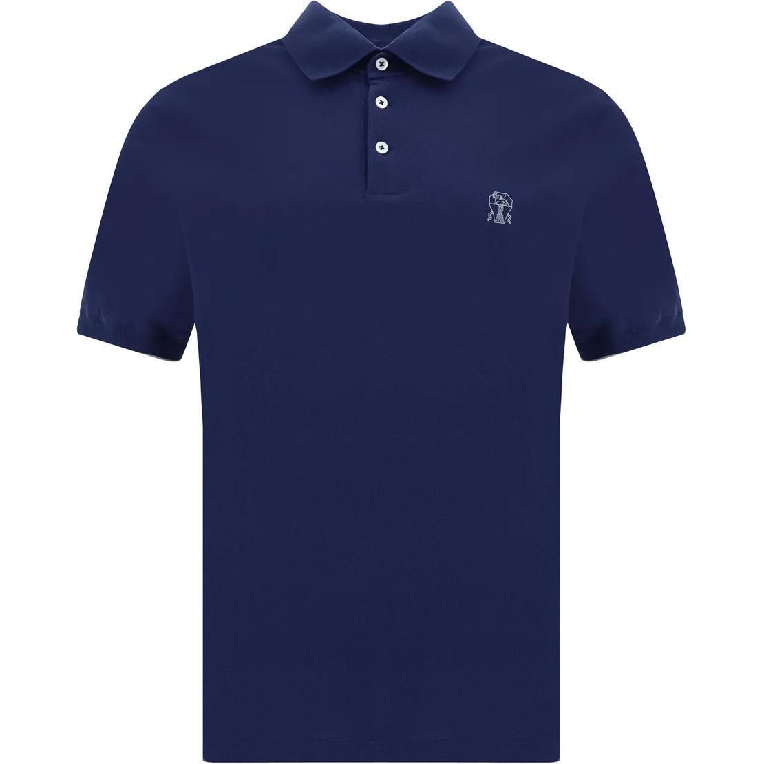 

Детализированная поло с коротким рукавом Logo Brunello Cucinelli, темно-синий