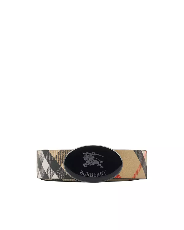 

Двусторонний клетчатый овальный ремень с рыцарским штампом Burberry, мультиколор
