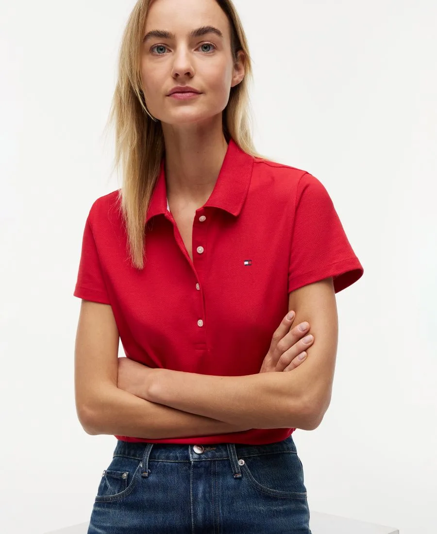 Классическая женская футболка-поло с коротким рукавом из пике Tommy Hilfiger, primary красный — фото 3
