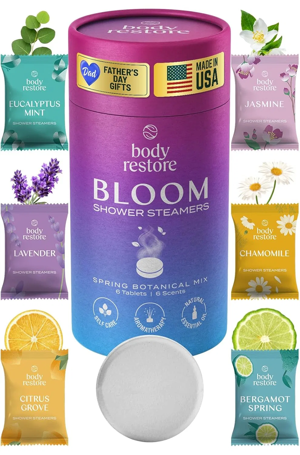 Ароматерапевтические таблетки для душа Body Restore, набор из 6 шт. «Bloom» Body Restore