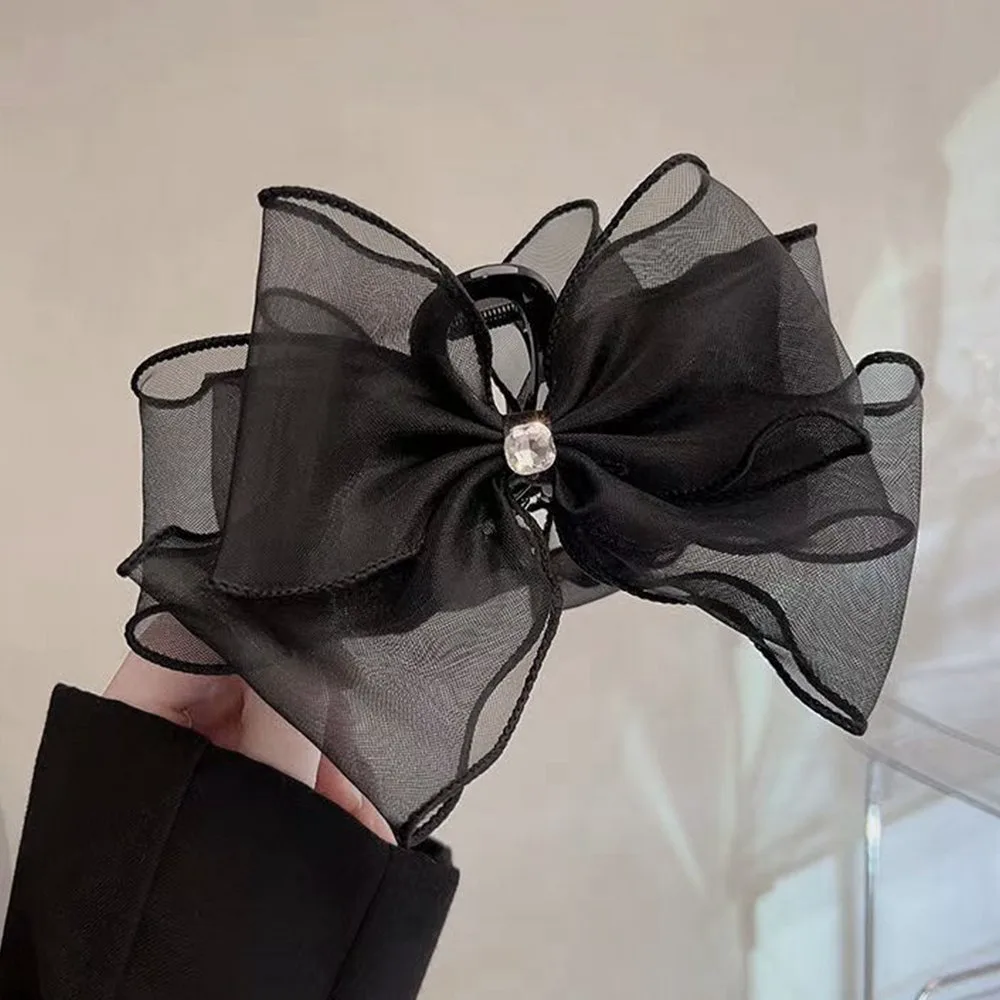 Большая черная ленточная заколка для волос для женщин Miniministore, Black * Rhinestone