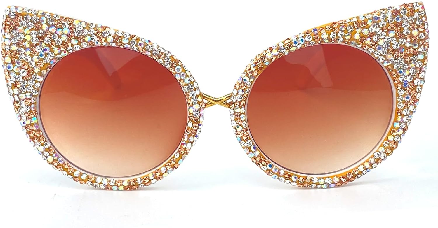 

Модные солнцезащитные очки «кошачий глаз» со стразами для женщин, милые круглые солнцезащитные очки с бриллиантами, винтажные женские солнцезащитные очки для вечеринок mincl, White