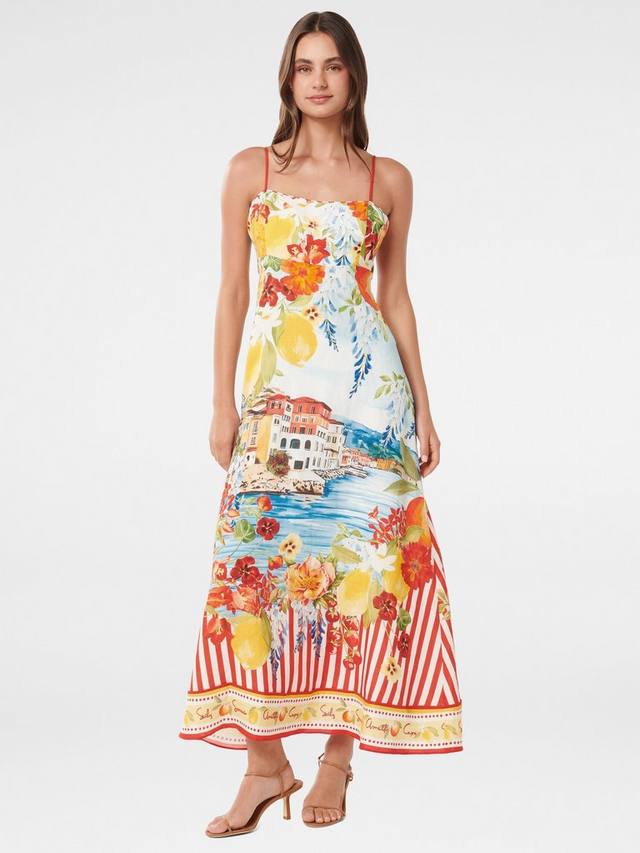 

Платье миди Sicilia из льняной смеси с принтом Forever New, Tropea Postcard