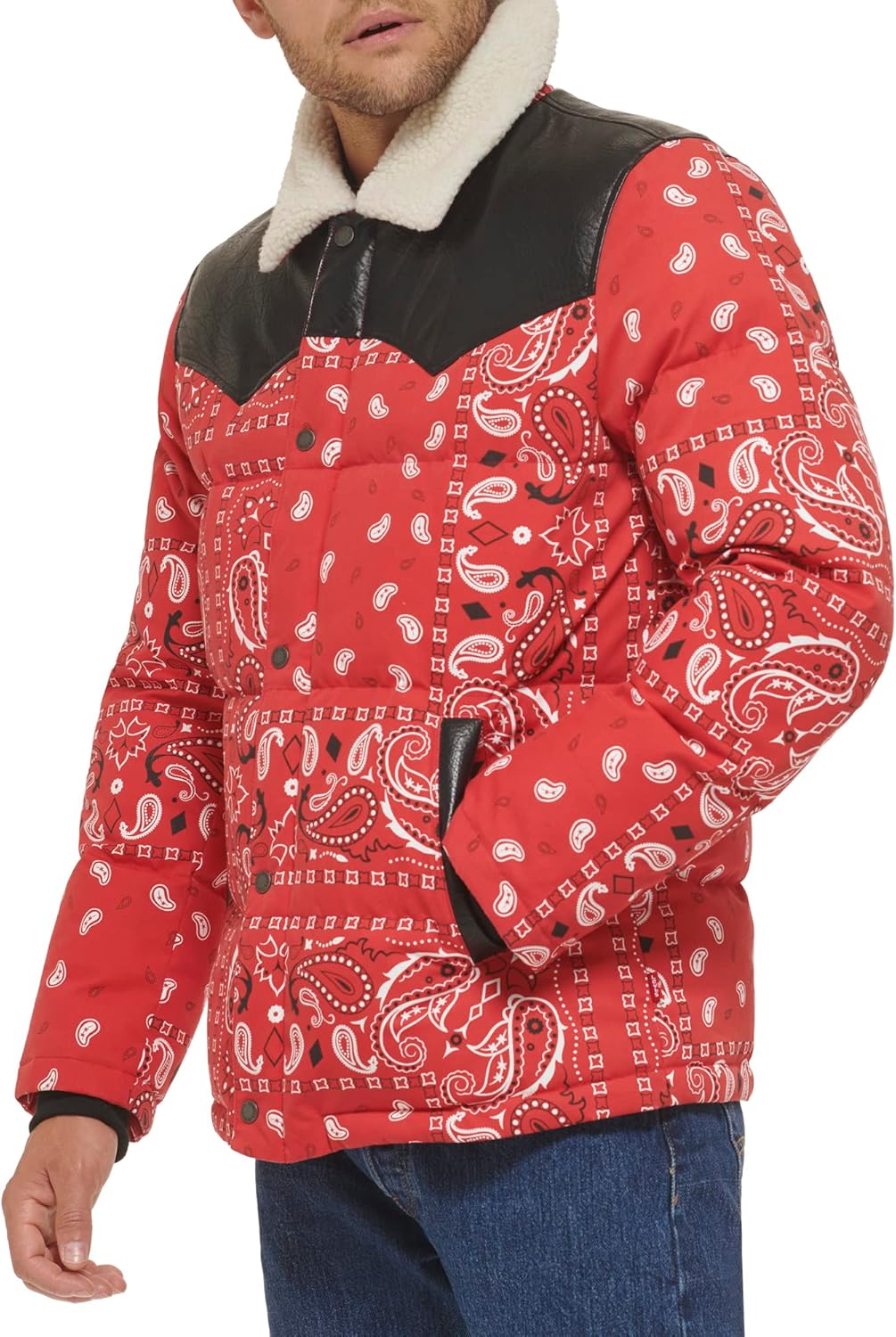 Мужская стеганая куртка Levi's Out West из смешанной ткани, Red Bandana Print Puffer — фото 4