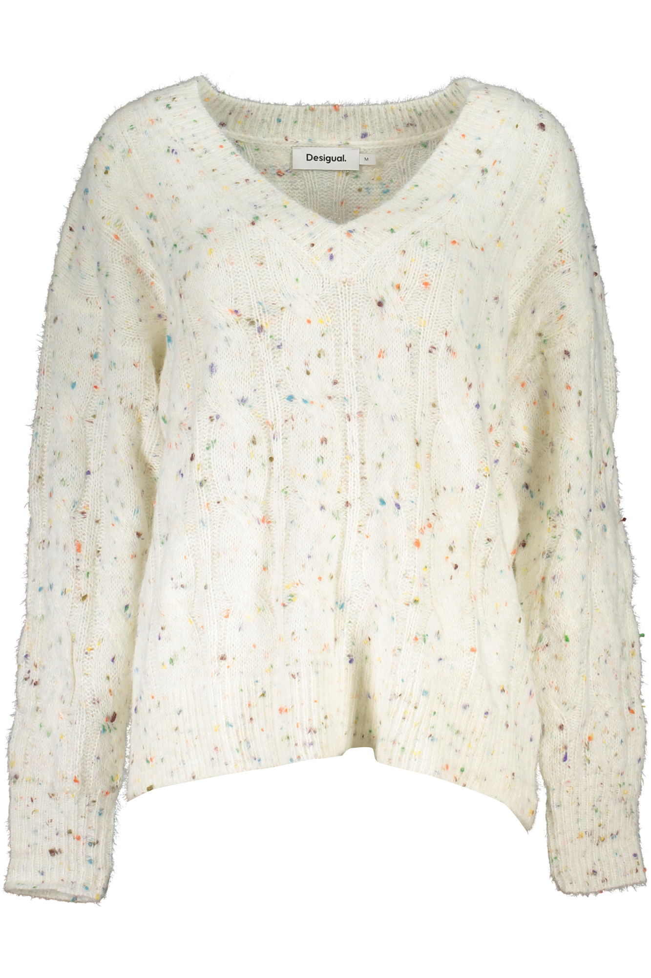 

Женский пуловер Desigual с V-вырезом вязаный, белый