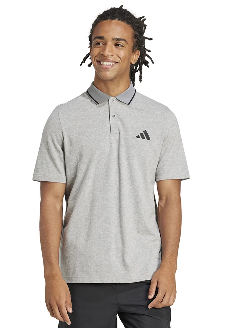 Поло, логотип, Essentials Adidas, черный/серый