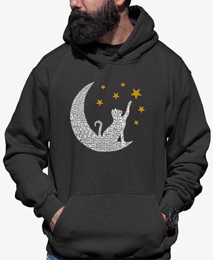 

Cat Moon - Мужская толстовка с капюшоном Word Art LA Pop Art, серый