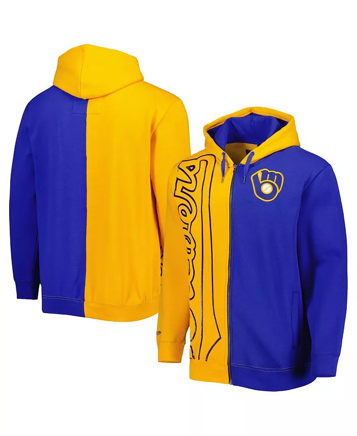 

Мужская золотая флисовая толстовка с молнией Royal Milwaukee Brewers Mitchell & Ness